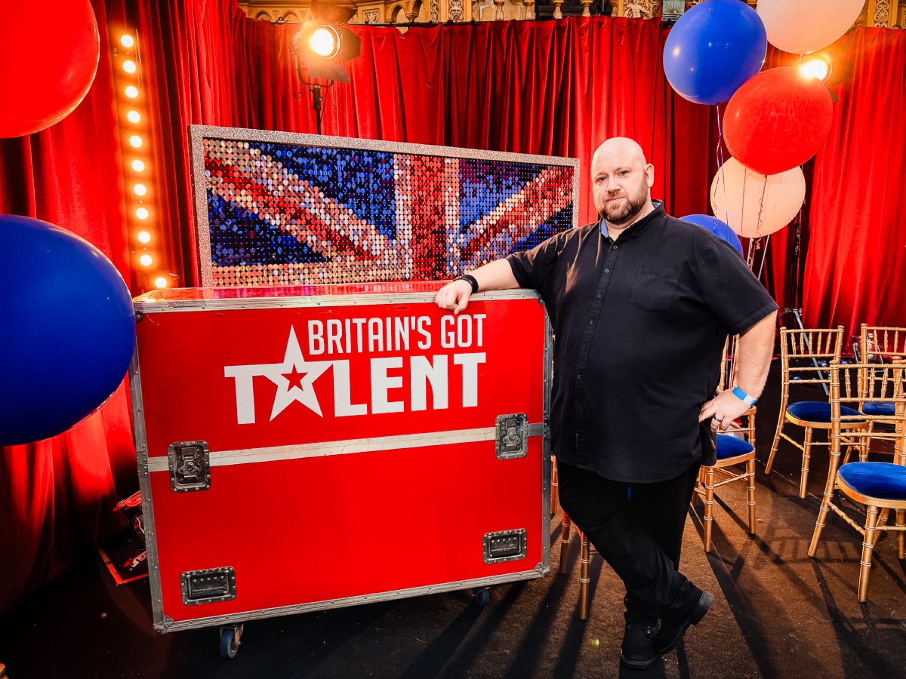 Steven Greenwood beside a Britain’s Got Talent display before his audition